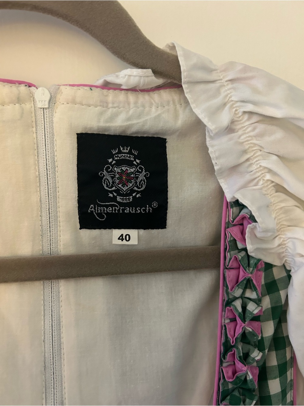 Traditional Green Gingham Dirndl with Pink Apron - Picture 2 of 2
